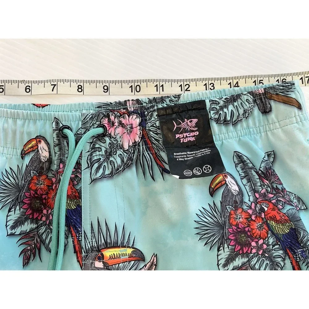NWT Psycho Tuna Mens Large Tropical Bird Parrot Swim Trunks Board‎ Shorts